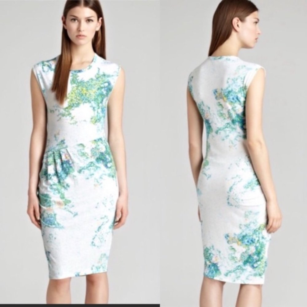 Reiss Gilda Pointelle Sleeveless Dress Green White Watercolor Womens Size 2